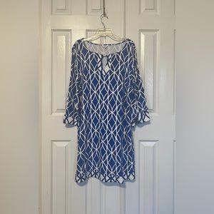 Crown and Ivy Blue White Long Sleeve Pullover Dress XL